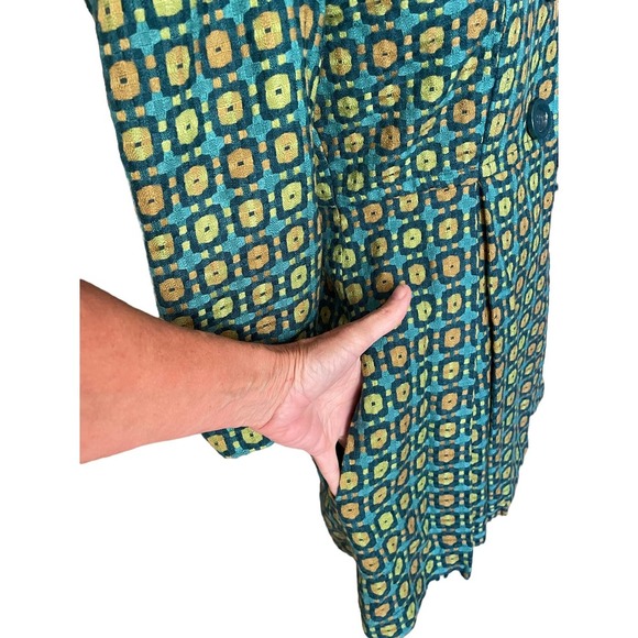NWT Tulle Womens Geometric Print Dress Coat Pleated 3/4 Sleeve Size S Green - Picture 3 of 12